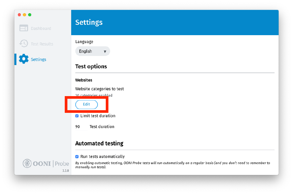 Edit website categories