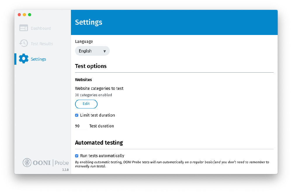 Website category settings