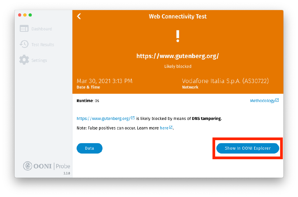 Show in OONI Explorer button