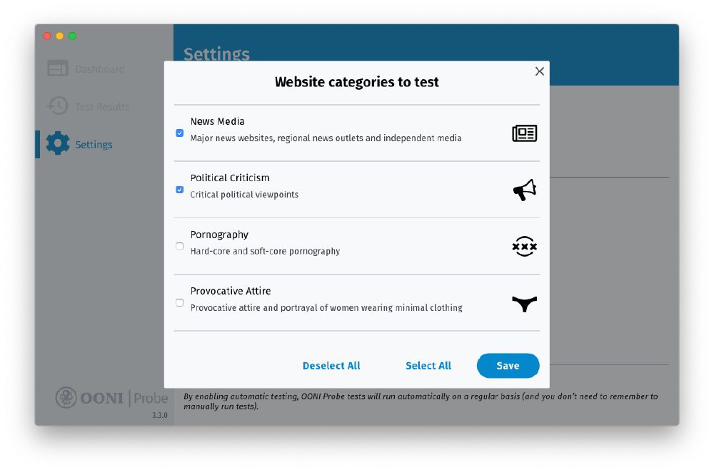 Website categories disabled