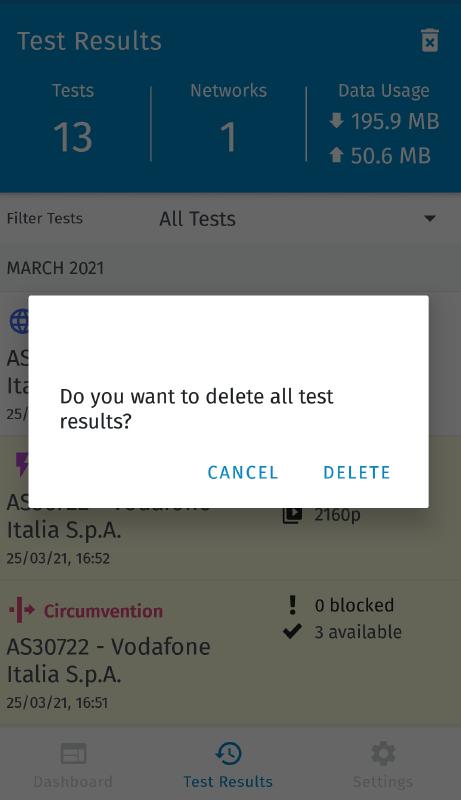 Delete all tests