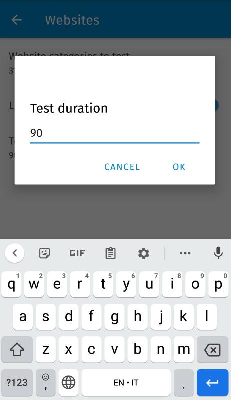 Test duration setting