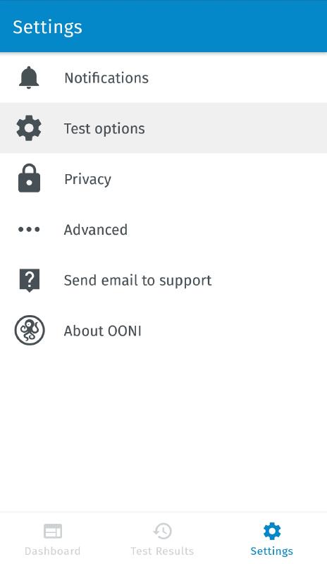 Tap test options