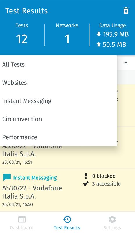 Test results filtering